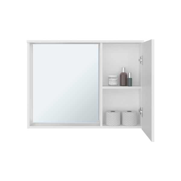 English Elm White Recessed Wall Medicine Cabinet with Mirror Door and Shelved Bathroom Storage B062P476870