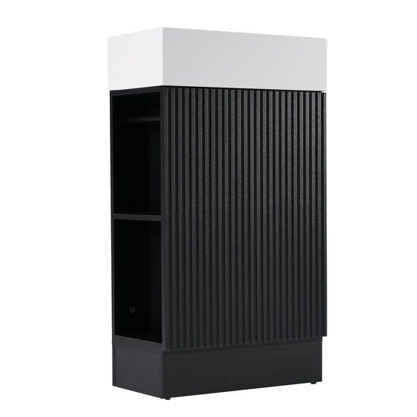 English Elm 18.6" Bathroom Vanity with Sink and Ceramic Top, MDF Cabinet with Door, TP Holder & Shelf Black N725P212181B