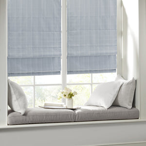 JLA Home Madison Park - Basketweave Room Darkening Cordless Roman Shade with Thermal Foam Backing for Privacy & Energy Savings Blue MP40-7317