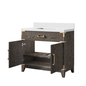 English Elm Brown Oak Single Bath Vanity With Cultured Marble Top - 36" W, Elegant Design & Ample Storage B2731P259776