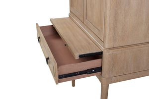 English Elm Bar Cabinet Sand Finish Solid Wood & MDF Wine Storage with Glass Holder, Pull-Out Tray, Drawers B2699P224827