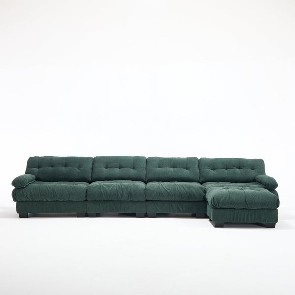English Elm Modular Cloud Sofa Deep Seat Flannelette Sectional with Round Armrests for Living Room Green W2120S00047