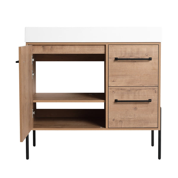 English Elm 36" Freestanding Bathroom Vanity Plywood Base Resin Sink Soft Close Storage W999S00526