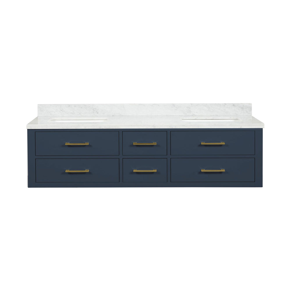 English Elm Blue Double Bath Vanity 72" W With Carrara Marble Top – Elegant, Durable, And Spacious Design For Your Bath B2731P258070