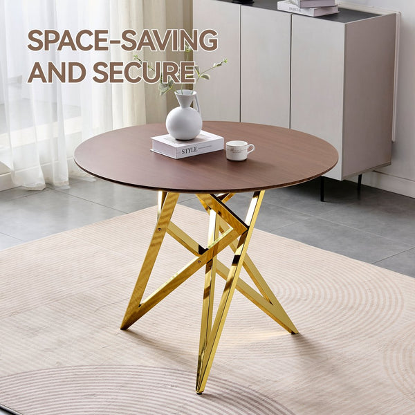 English Elm 37inch Round Walnut Dining Table Polished Golden Steel Legs Seats Four Modern Kitchen W3357P395498