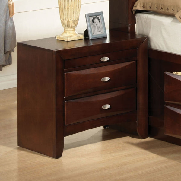 English Elm 1pc Espresso Finish Nightstand with 2 Drawers & Pull-Out Tray, Dovetail Joinery, Beveled Fronts B2741P321720