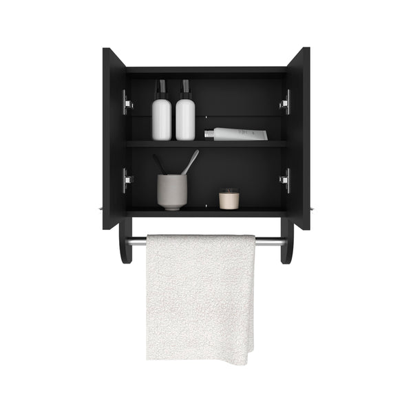 English Elm Medicine Cabinet Riley Black with Towel Rod, Engineered Wood, Dual Doors & Metal Handles, Slim Storage 21.26"L B092P238747
