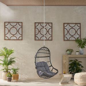 English Elm Christopher Knight Home® - BERKSHIRE Wicker Hanging Chair with 8ft Chain — Weather‑Resistant Faux Rattan Swing, 300 lb Capacity Gray 70843.00GDGRY