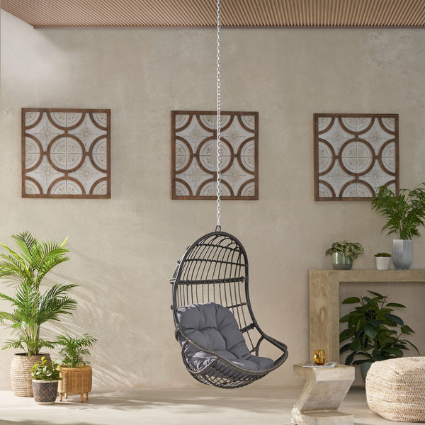 English Elm Christopher Knight Home® - BERKSHIRE Wicker Hanging Chair with 8ft Chain — Weather‑Resistant Faux Rattan Swing, 300 lb Capacity Gray 70843.00GDGRY