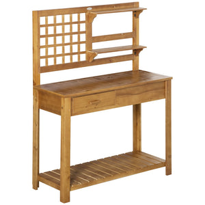 English Elm Outsunny Versatile Wooden Potting Bench With Shelves & Trellis, Perfect Outdoor Garden Workstation W2225P217252-GIGA