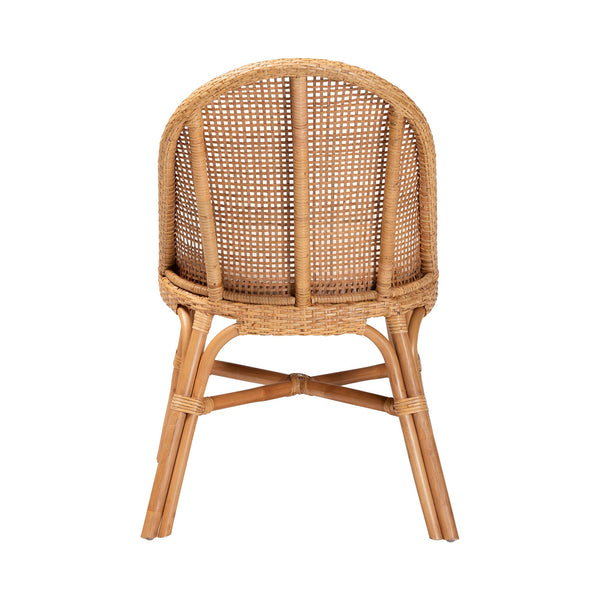 English Elm Bohemian Hand-woven Rattan Wingback Dining Chair with Honey Finish and Cushioned Seat B2750P467799