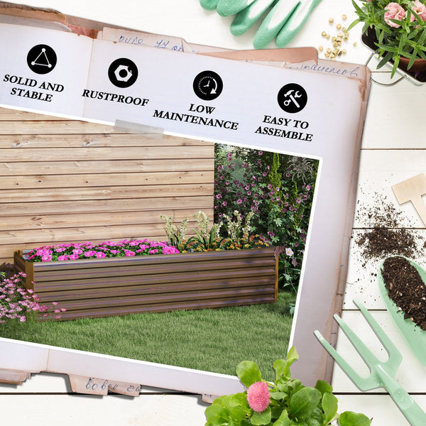 English Elm Outsunny Galvanized Steel Raised Garden Bed with Safety Edging for Herbs and Veggies W2225P174432
