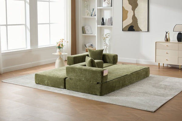 English Elm UNITED Folding Sofa Bed with Removable Cover Zipper, Chenille Memory Foam Sleeper for Small Spaces Green W1568P293807