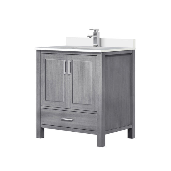 English Elm Distressed Grey 30" Bath Vanity with White Quartz Top, Soft-Close Drawer, Chrome Faucet Set, Durable B2731P259006