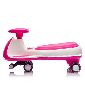 English Elm 12v Kids Ride on Wiggle Car with Dual Motors Led Wheels Bluetooth and Triangular Frame Rose Red W1578P390195