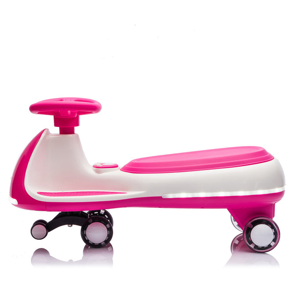 English Elm 12v Kids Ride on Wiggle Car with Dual Motors Led Wheels Bluetooth and Triangular Frame Rose Red W1578P390195