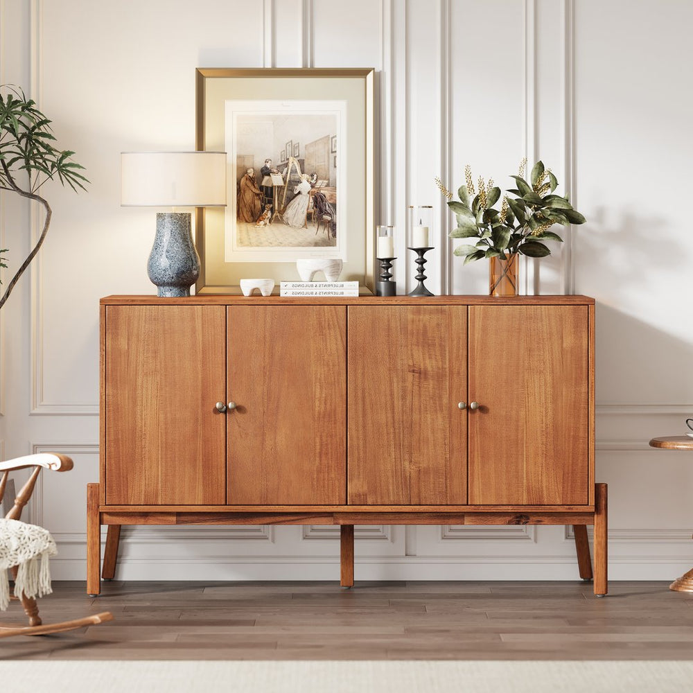 English Elm Vintage Acacia Veneer Sideboard with Raised Legs and Four Door Storage for Dining Rooms Brown N780P347334D