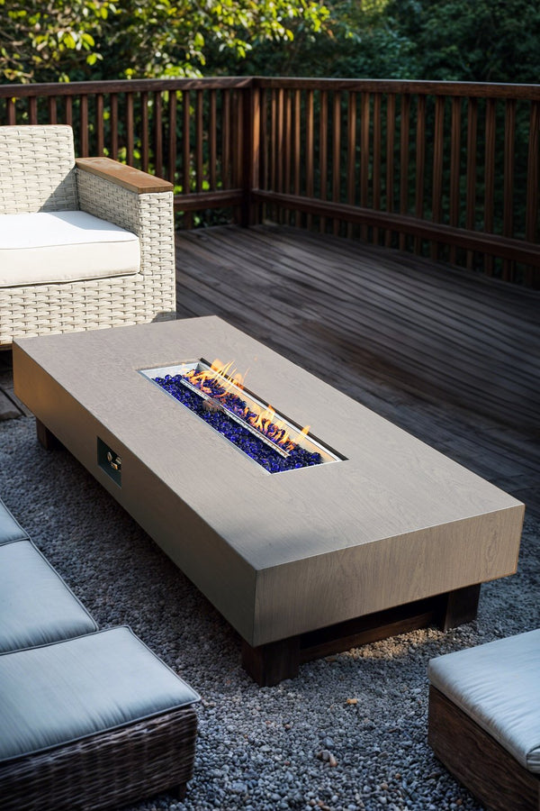 English Elm 60-INCH Modern Fire Pit Table with Stainless Steel Burner, Rain Cover, Propane Heater for Patio Gatherings Black,Walnut W3131P333699