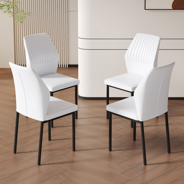 English Elm Luxury Modern White Pu Dining Chairs Set Of 4 - Ergonomic Design With Stylish Black Metal Legs W1151P282695