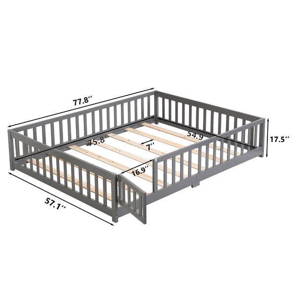 English Elm Twin Pine Wood Floor Bed with Safety Guardrails and Door for Kids Bedroom W495123245