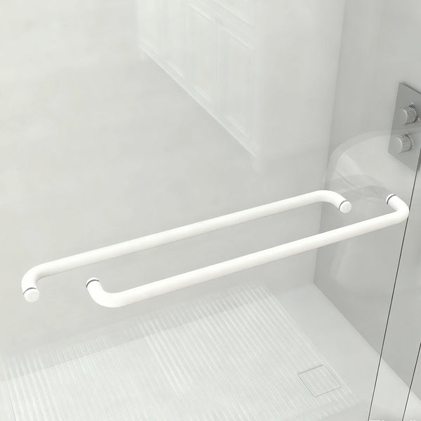 English Elm 44" Semi-frameless Double Sliding Shower Door Brushed Gold Tempered Glass Walk-in White W1920P385296