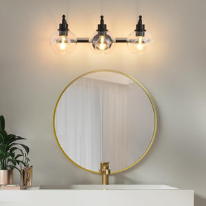 English Elm 3-Lights Brushed Gold Vanity Light 22" Retro Modern Bathroom Fixture with Clear Glass Shades, E26 Bulb Ready T3177P283992