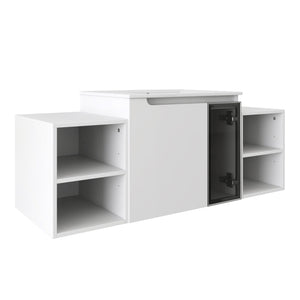 English Elm 48" Floating Bathroom Vanity with Ceramic Sink Soft Close Doors and Grey Glass Panel W999S00529