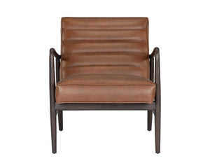 Sunpan Lyric Lounge Chair - Mid-Century Modern Comfort with Elegant Channel Tufting and Oak Frame Vintage Caramel Leather