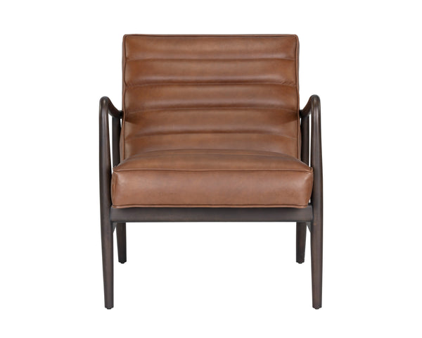 Sunpan Lyric Lounge Chair - Mid-Century Modern Comfort with Elegant Channel Tufting and Oak Frame Vintage Caramel Leather