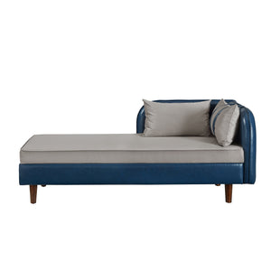 English Elm 65" Velvet Storage Chaise Lounge with Pu Leather Panels Eucalyptus Frame Accent Seat Blue+Grey W1097P434118
