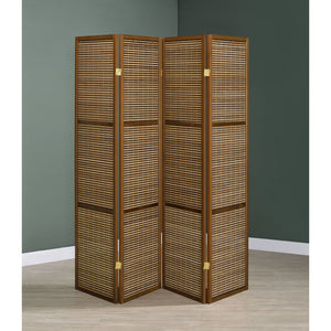 English Elm Kenabi Four Panel Bamboo Folding Screen with Fsc Pine Frame in Walnut Finish B062P440510