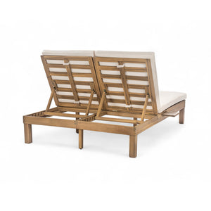 English Elm Trexm Acacia Wood Double Chaise Lounge Outdoor Two Person Resort Poolside Lounger N715P241220D