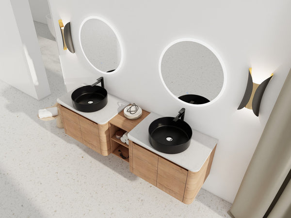 English Elm 72'' Wall-Mounted Bathroom Vanity With Elegant Ceramic Sink, Soft-Close Doors & Ample Storage Space W999S00417