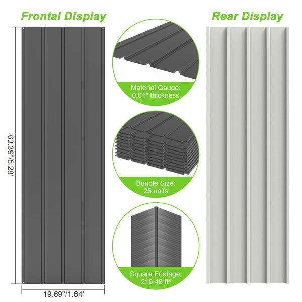 English Elm 25 Pcs Metal Roofing Panels - Durable Galvanized Steel Set For Sheds, Gazebos, Patios & More! W1859P387326
