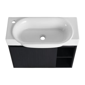 English Elm 28'' Wall-Mounted Bathroom Vanity with Glossy White Ceramic Sink, Soft-Close Doors, Water-Resistant Plywood Finish (Easy Assembly, KD Packing) W999P310767