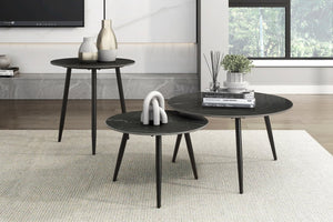English Elm Modern Nesting Cocktail Tables 3-Piece Occasional Set with Sintered Stone Tops and Metal Legs, Compact Stylish Design Black 35 L x 35 W x 5.5 H B011P232142