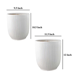 English Elm Lyna Glazed White Ceramic Planter Duo Ribbed Texture Bulbous Vessels for Any Room B056P412619