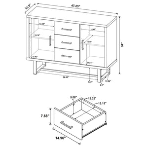 English Elm Sedona Weathered Oak Accent Cabinet with Faux Cement Frame, 3 Drawers, Shelves, Gunmetal Legs B062P351425