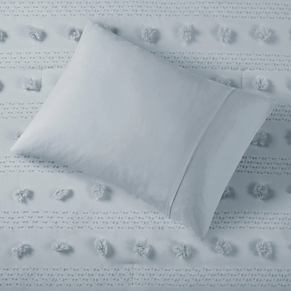 JLA Home Intelligent Design - Clip Jacquard Comforter Set with Tufted Pompoms, Hypoallergenic Dustproof Fill, OEKO-TEX Safe Finish Blue ID10-2376