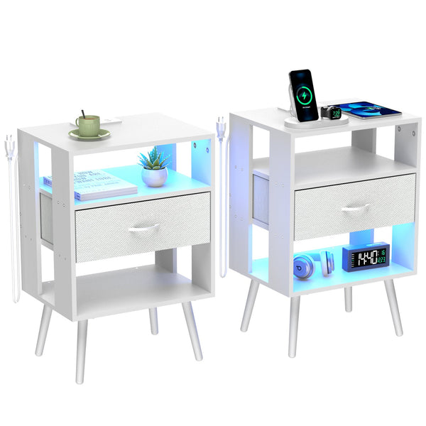 English Elm 2 Pack Modern Nightstands With Usb Charging, Led Light, And Stylish Fabric Drawers For Organization W1550P272168