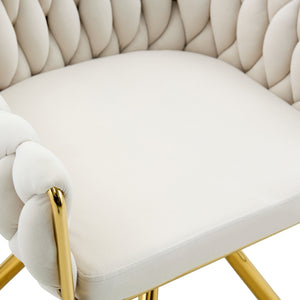 English Elm Set of 2 Velvet Upholstered Dining Chairs Braided Rope Back Glam Metal Legs Beige,Gold W3875P383929