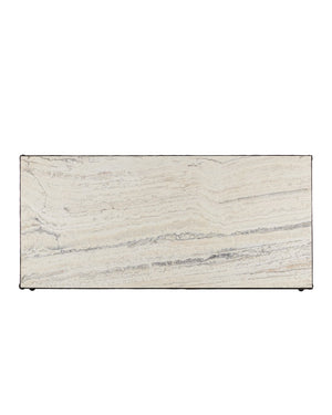 Currey & Company Agora White Travertine Cocktail Table - Greek-inspired Design With Sculptural Bronze Frame Elegance White White Travertine ,Wrought Iron 4000-0244-currey-company