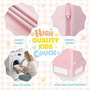 English Elm 5-piece Modular Foam Play Couch Velvet Toddler Sofa Foldable Kids Playroom Set Pink T5880P493438