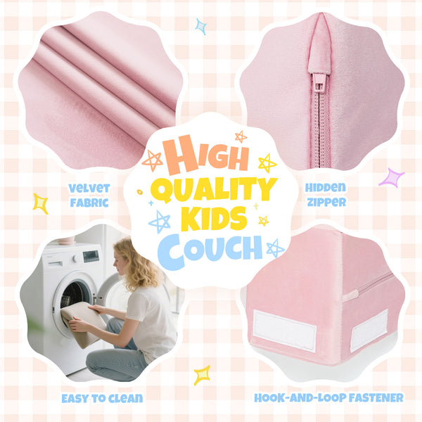 English Elm 5-piece Modular Foam Play Couch Velvet Toddler Sofa Foldable Kids Playroom Set Pink T5880P493438