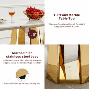 English Elm Marble Dining Table For 6-8 People, Modern Rectangular Faux Marble Top With Chrome Base Design W3456S00040