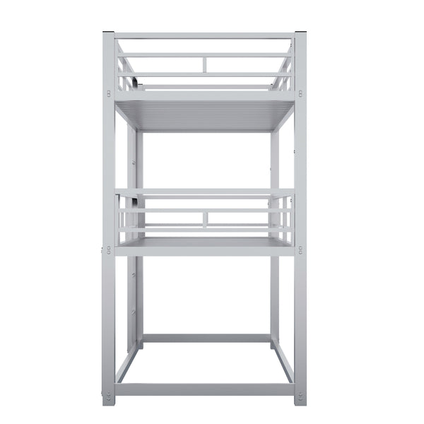 English Elm Metal Triple Bunk Bed Steel Frame Twin Three Tier Guardrails for Shared Rooms Silver GX000230AAN