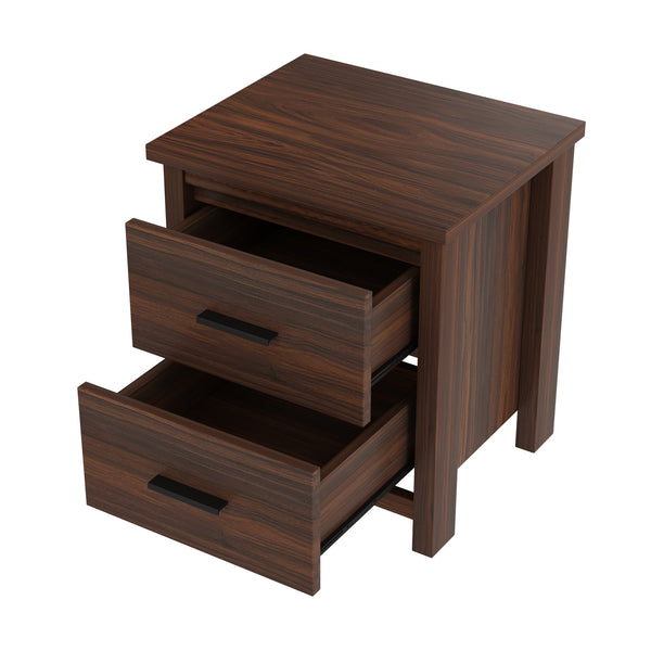 English Elm 4PCS Queen Bedroom Set with Storage Headboard & Built‑In Charging Station, 2 Nightstands, Dresser Walnut 54.25 L x 18.75 W x 9.25 H N733S307937W