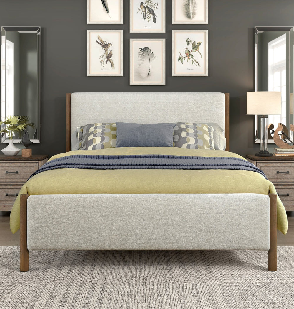 English Elm Modern Full Platform Bed Chenille Upholstered Frame with Oak Pilasters No Box Spring B011S00904