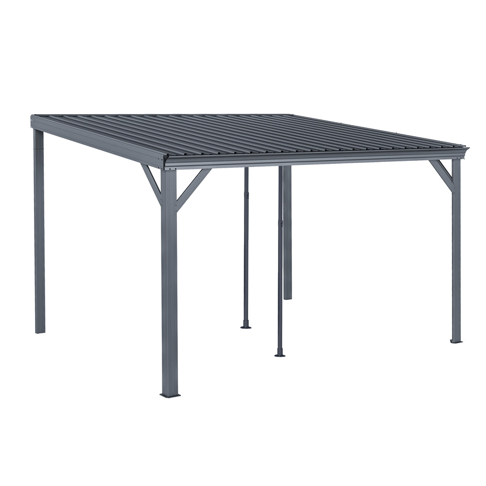 English Elm 10x12ft Lean to Hardtop Gazebo Wall Mounted Steel Roof Shelter for Deck Patio Gray W1859S00193