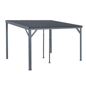 English Elm 10x12ft Lean to Hardtop Gazebo Wall Mounted Steel Roof Shelter for Deck Patio Gray W1859S00193